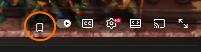 YouTube player controls with bookmark button