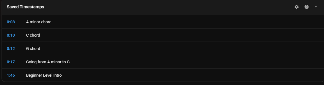 Timestamps panel below video with saved timestamps