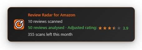 Product overview box showing adjusted star rating and scan progress