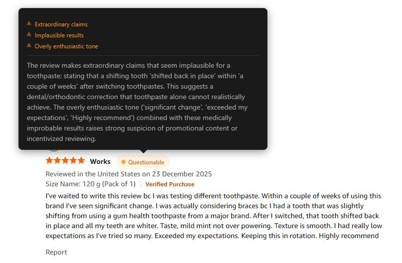 Tooltip showing trust score breakdown