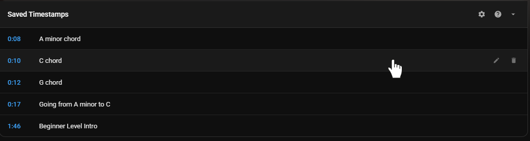 Cursor hovering over a timestamp showing it's clickable