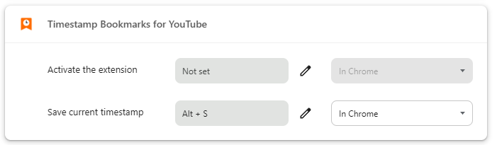 Chrome extensions shortcuts page